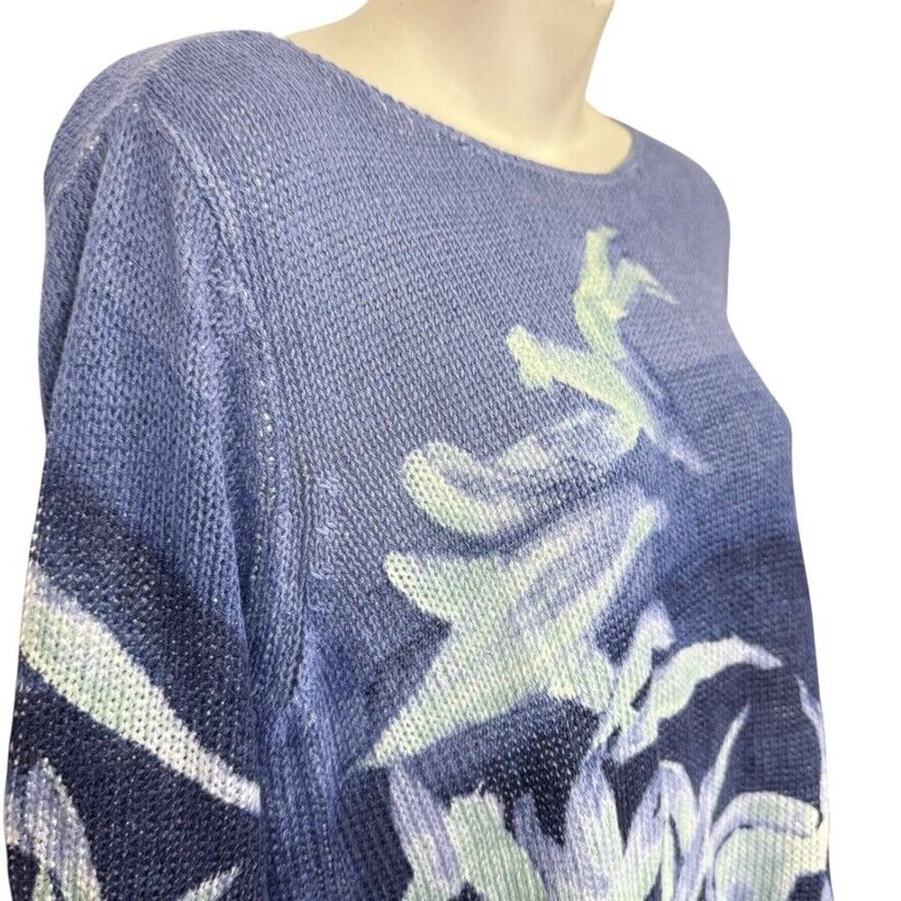 Chico's Blue Floral Print Lightweight Sweater Top - Picture 4 of 15